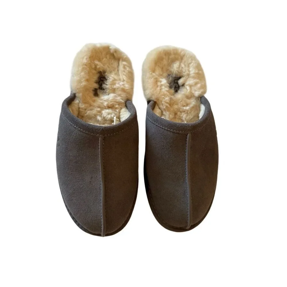 UGG Mens Gray Round Toe Sheepskin Suede Slip On Flat Slippers Size 9
